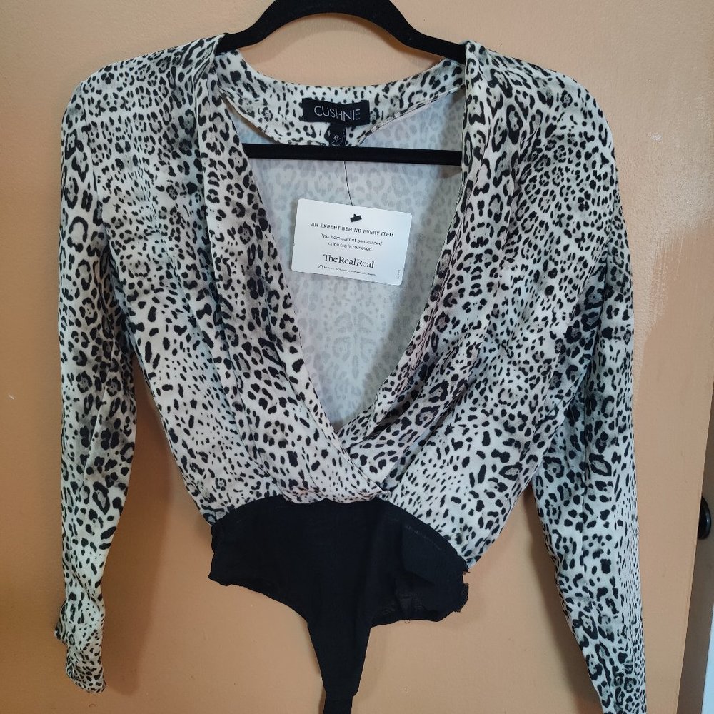 Cushnie Silk Crossover Animal Print Bodysuit XS